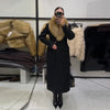 Elegant Faux Fur Wool Long Coat Women Solid Full Sleeve Lapel Patchwork Waist-closed Slim Coats Female Winter Outwear