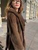Elegant Lace Up Women Faux Fur Coat V-neck Long Sleeve Loose Plush Jacket Winter Lady Warm Daily Commute Outwear