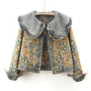 Spring Autumn Jacquard Embroidery Denim Jacket Women Loose Short Cowboy Outerwear Casual Peter Pan Collar Jeans Jacket Female