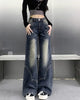 Autumn Women High Waist Straight Denim Pants Korean Aesthetic Slim Wide Leg Jeans Woman Vintage 2000S Washed Denim Trousers