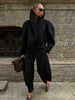Edgy Stand Collar Woolen Women Coat Street Loose Long Sleeve Button Black Female Jacket Casual Autumn Winter Lady Outwear