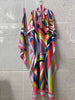 Loose plus size women's clothing retro geometric positioning print tie pullover dress slit skirt + scarf two-piece set