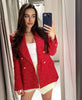 Women jacket Autumn Double Breasted Tweed Check Blazer Coat Vintage Long Sleeve Pockets Female Outerwear Chic