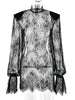 Turtleneck Sexy Sheer Lace Mini Dress Women Black Long Sleeve Shoulder Pads Dress Loose Elegant Club Party Dress