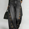 Women's High Waist Wide Leg Jeans Denim Gold Eyelet Cutout Decor Loose Fit Streetwear Casual Y2K Denim Trousers with Pockets