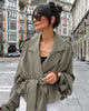 Solid Lapel Lace Up Trench Coat Women Casual Long Sleeve Short Loose Short Coat Lady Autumn Daily Commute Street Outwear