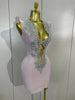 Sexy Silver Sequin White V Neck Cut Out Short Bandage Dress Women Elegant Birthday Party Club Wedding Vestidos
