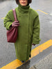 Women's High Stand Collar Double Breasted Woolen Overcoat Belted Waist Maxi Long Cuff Strap Loose Solid Coat Winter Urban Coats