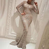 Women's Formal Evening Dress Sequin Appliques Slim Crew Neck Fishtail Dress Long Sleeve Maxi Bodycon Wedding Prom Dresses