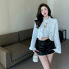 White Cropped Jackets for Women Korean Ruffles Double-Breasted Coat Ladies Elegant Chic Short Tweed Cardigans