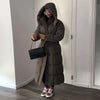 Warm Women's Puffy Quilted Hooded Long Cotton Coat Loose Solid Stand Collar Lace Up Zipper Overcoats Winter Lady Outwear