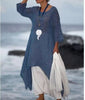 Women Irregular Leisure Loose Fitting Shirt Tunic Pullover Blouse Baggy Tops Round Neck Comfy Dress