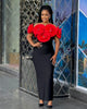Red Color Women Sexy Off the Shoulder Big Florals Bandage Bodycon Long Dress Elegant Eevning Party Birthday Homecoming Dress
