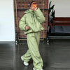 Winter Warm Women's Down Coat Matching Set Stripes Pockets Hooded Jacket Wide Leg Pants Two Piece Set Casual Lady Outfits