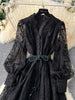 Spring Autumn French Women's Dress Lace Embroidery V-neck Lantern Sleeves Single Breasted Party Birthday Dress C192