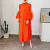 Pleated Dress Round Neck Spliced Fungus Full Sleeve Dresses For Women 2026New Spring Clothing