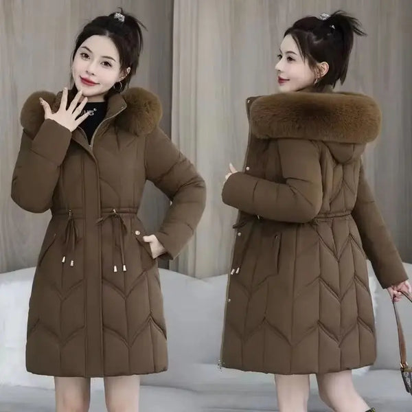 Winter Down Cotton Jacket Women Korean Cotton-Padded Thicken Warm Mid Long Hooded Parkas Slim Coat Female Casual Ladies Tops
