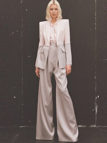 High Street S/S Runway Designer Suit Set Women's Career Single Button Color Block Blazer Wide Pants Suit