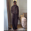 White Stand Collar Long Pant Suits Women Chic Solid Full Sleeves Single Breasted Loose Pants Set Lady Daily Street Outfit