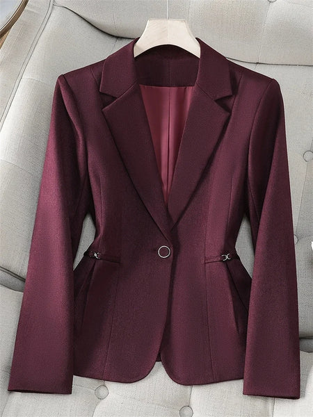 Women Blazer Fuchsia Apricot Black Long Sleeve Single Button Suit Ladies Work Wear Jacket Coat Female Outerwear 4XL