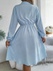 Autumn Winter Dresses for Women Casual Solid Color Button Tie Up Long Sleeved Shirt Dress Blue Green Black Red Woman Clothing