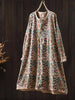Japanese Vintage Mori Girl Floral Printed Knitted Sweater Pullover Dress Women Autumn O-Neck Long Sleeve Casual Loose Dresses