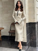 Ruffled Patchwork Knit Maxi Dress For Women Elegant Ribbed Long Sleeve Party Dress Gown Slim Knitwear Long Dress