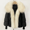 Puffer Coat Women Knit Sleeve Real Fur Coat Winter Large Real Raccoon Fur White Duck Down Jacket Oversized Feather Parka