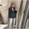 Elegant Shoulder Pad Slim Suit Jackets Women Solid Lapel Long Sleeved Jacket Female Spring Chic Daily Style Outwears Tops
