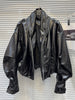 Solid Loose Spliced Zippers Leather Jackets for Women Lapel Long Sleeves Patchwork Pockets Jacket Female