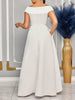 Off Shoulder Evening Dress Women Solid Maxi Long Dresses With Sleeves Wedding Bridesmaid Elegant Party Dresses Woman