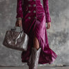 Elegant Women Velvet Lapel Double Breasted Long Sleeve Slit Midi Dress Autumn Winter Solid Color Slim Fit Female Party Dress