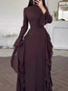 European and American Women's Elegant Casual High-Waisted Solid-Colour Bell-Sleeve Dress Long Dress with Long Sleeves