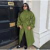Women's High Stand Collar Double Breasted Woolen Overcoat Belted Waist Maxi Long Cuff Strap Loose Solid Coat Winter Urban Coats