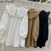 Dresses for Women Ruffles Peter Pan Collar Long Sleeve Oversized Robe Femme A-line Sweet Shirt Dress Vestidos De Mujer