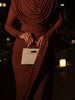 Solid Draped Neckline Long Dress Women Elegant Full Sleeve Cinched-waist Pleated Bodycon Robe Lady Chic Evening Dinner Gown