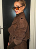 Women's Vintage Brown Suede Trench Coat Long Belted Overcoat Retro Windbreaker Female Date Commuter Streetwear Outerwear