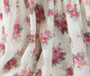 Women White Pink Flower Print Puff Long Sleeve Dress Open Buttons Wood Ears Ruffles Hem Mini Shirt Dresses Holiday Robe