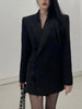 Korean Elegant Slim Fit Blazer Coat Women V-Neck Long-Sleeve Double Breasted Casual Black Coat Office Style Blazers