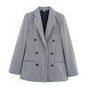 Women's Plaid Blazer Spring Casual Double Breasted Suit Jacket Office Work Daily Outwear Two Colors