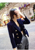 Small Suit Short Coat for Women Autumn and Winter Velvet Slim Fit All-Matching Double-Breasted Long Sleeve Solid Color Suit