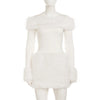 Fur Patchwork Knitted Dress Women's Grace One Shoulder Solid Slim High Waist Dress Autumn Winter Christmas Party Clothes