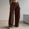 Spring Autumn Loose-Fitting Corduroy Trousers Women's Solid Color Button Pocket Corduroy Wide-Leg Pants Straight Pants