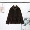 Women Dark Brown Faux Fur Coat Stand Neck Zipper Loose Solid Pullover Spring Chic Lady Casual High Street Outwear