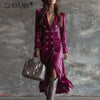 Fall Winter Double Breasted Velvet Cardigan Dress Woman Elegant Lapel Hollow Split Long Dress Vintage Long Sleeve Office Dresses