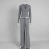 Women's Clothing Cardigan Slim Long Sleeve Low Waist Long Pants Sweater Solid Color Two Piece Outfits Woman Simple Style Casual