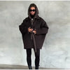 Dark Brown Hooded Hybrid Belted Jacket Oversize Long-Sleeve Spring Elegant Women Outerwear Office Casual Overcoat