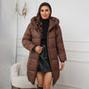 Winter Women's Long Coat Windproof Warm Padded-Cotton Coat Simple Loose Hooded Parkas Plaid Quilted Jackets for Woman