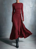 Elegant Long Sleeve Ruched Sexy Maxi Dress Women Gown Autumn Draped Bodycon Irregular Long Dresses Female Clothing