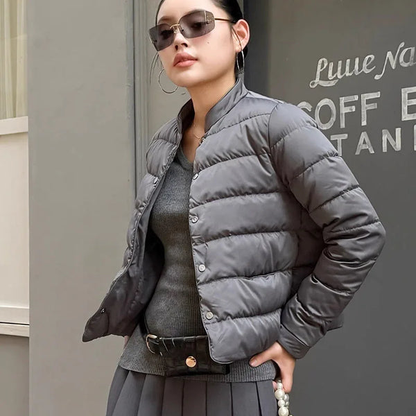 Lightweight Down Cotton Jacket Women Autumn Winter Stand Collar Warm Short Parkas Vintage Versatile Cotton-Padded Coat